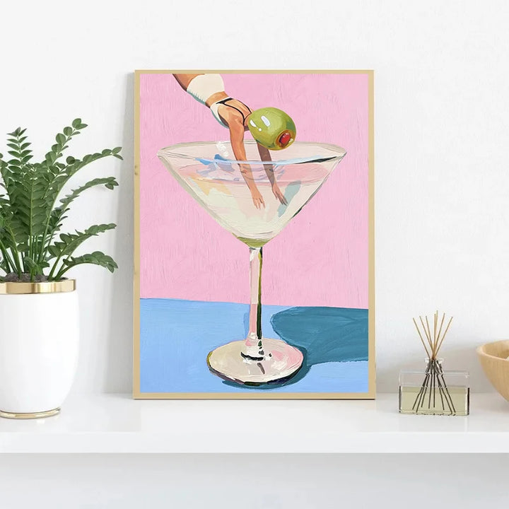 Cocktail Party Poster – Fun Canvas Wall Art with Martini, Margarita & Wine Theme | Retro Bar, Kitchen & Club Decor