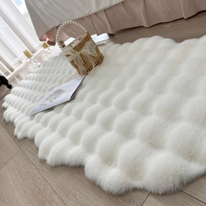 Alfombra ovalada de felpa: suave alfombra de piel sintética de conejo para habitaciones infantiles, salas de estar o dormitorios | Acogedora alfombra de invierno y cojín para silla 
