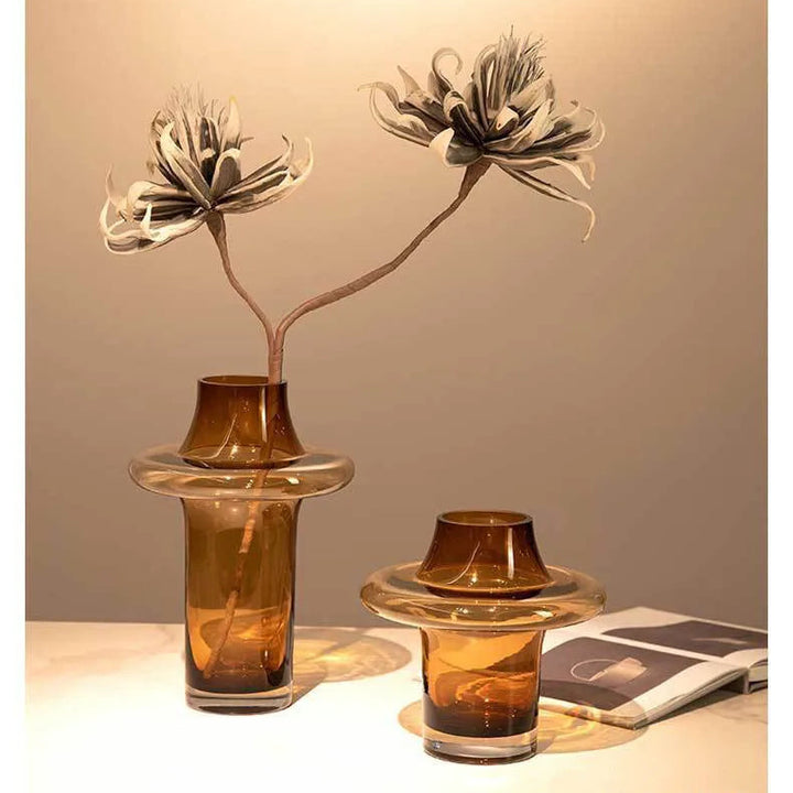 Amber Glass Tower Vase – Modern Decorative Flower Pot