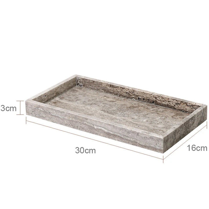 Grigio Travertine Bathroom Set – Antique Natural Stone Accessories with Soap Dispenser, Tray, Diffuser & More