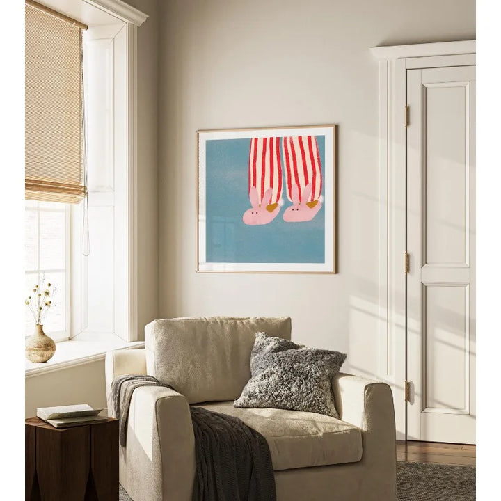 Cute Bunny Slippers Poster – Pastel Canvas Wall Art