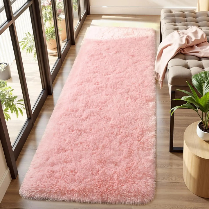 Pink Fluffy Plush Carpet – Large Kids Bedroom Area Rug
