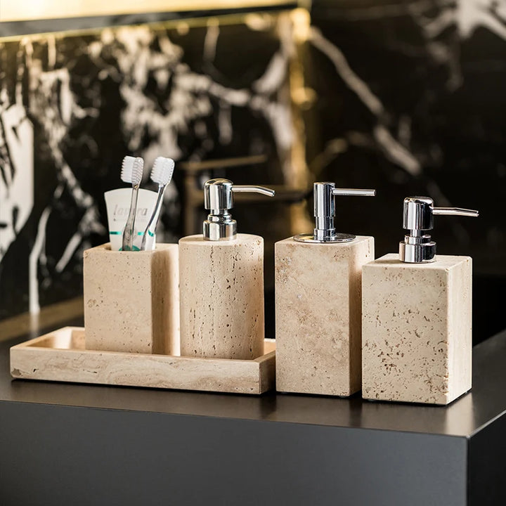 Beige Travertine Marble Bathroom Set – Luxury 9-Piece Natural Stone Accessories