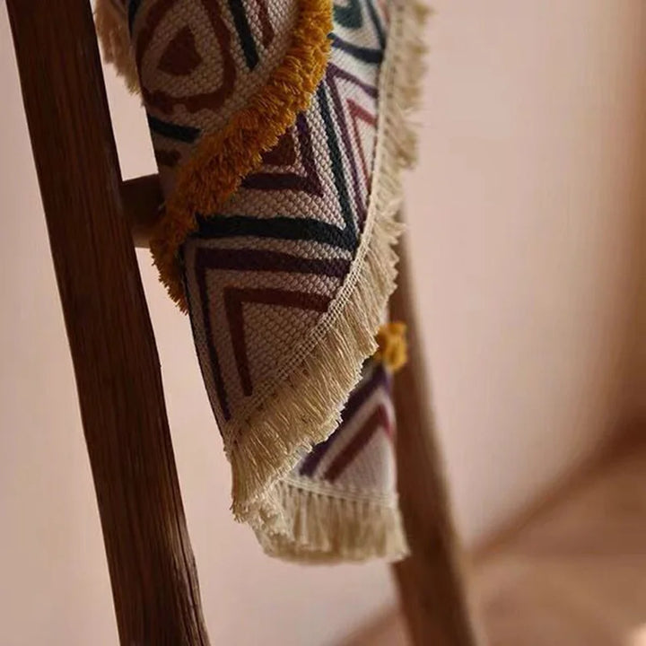 Moroccan Cotton Linen Round Rug – Geometric Floor Decor