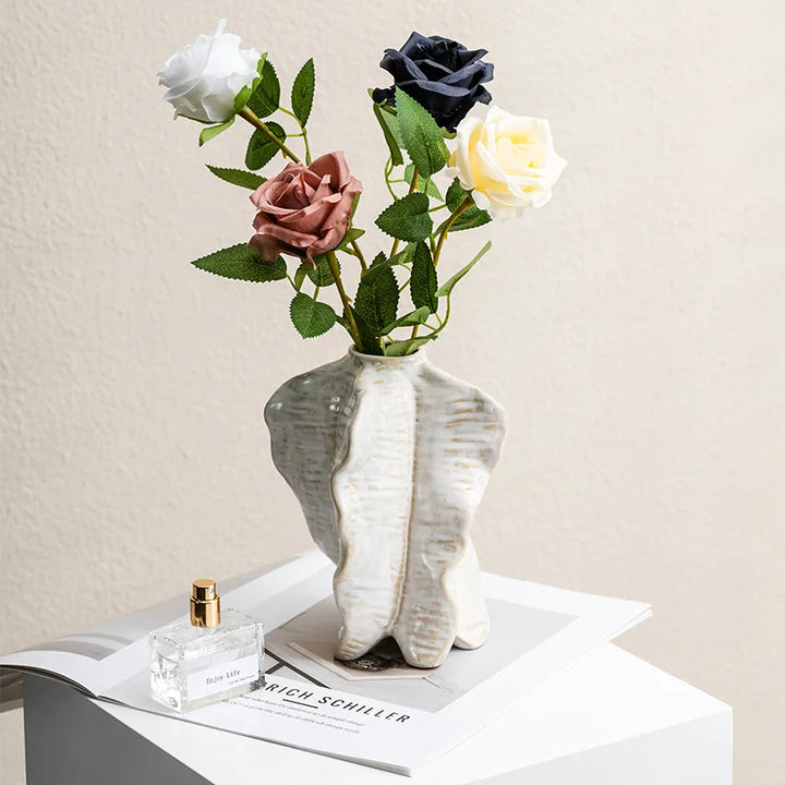 White Ceramic Vase – Modern Wabi Sabi Plant Decor
