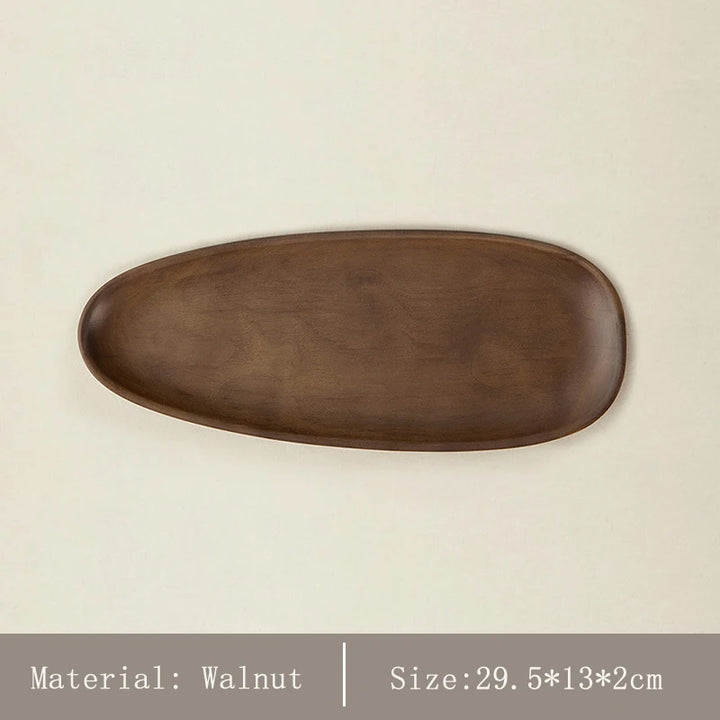 Japanese Irregular Black Walnut Wooden Tray – Handmade Dessert, Coffee & Decorative Serving Plate