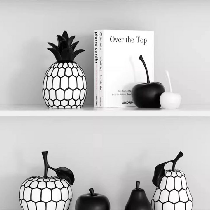 Black & White Stripe Fruit Statue – Modern Resin Decor