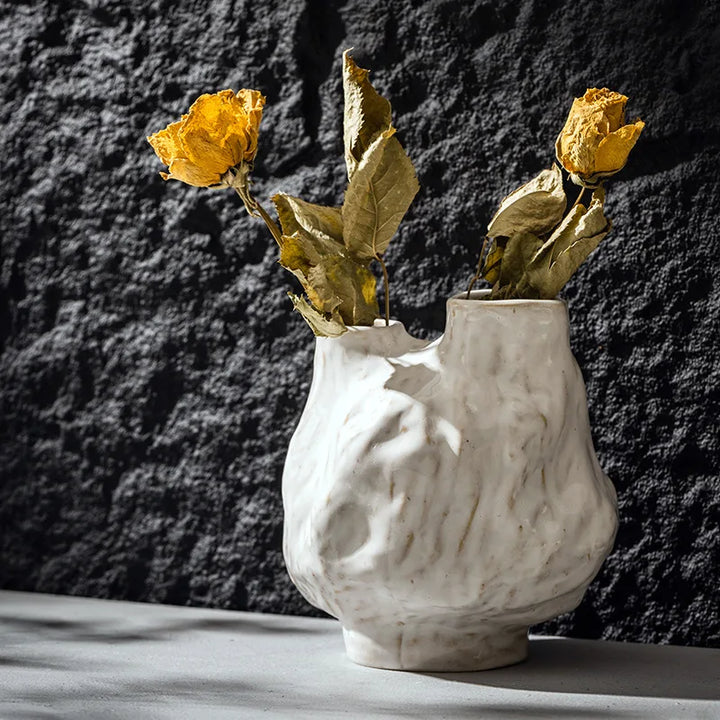 Double Mouth Ceramic Vase – Modern Ikebana Tabletop Decor