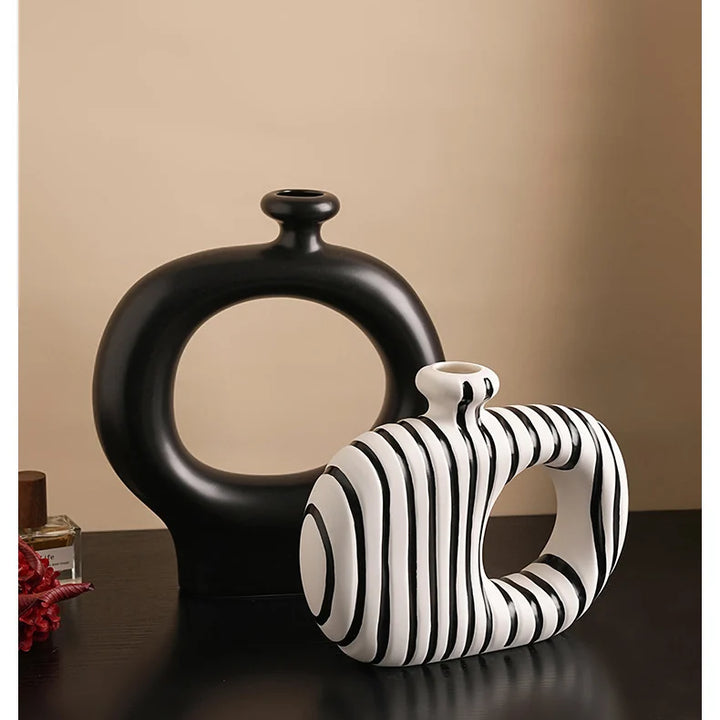 Zebra Striped Ceramic Vase – Modern Tabletop Decor