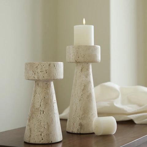 Minimalist Travertine Marble Candle Holder – Vintage Decor