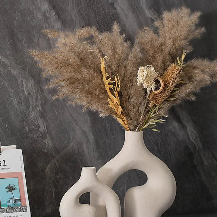 White Ceramic Nordic Vase Set – Minimalist Table Centerpiece Décor