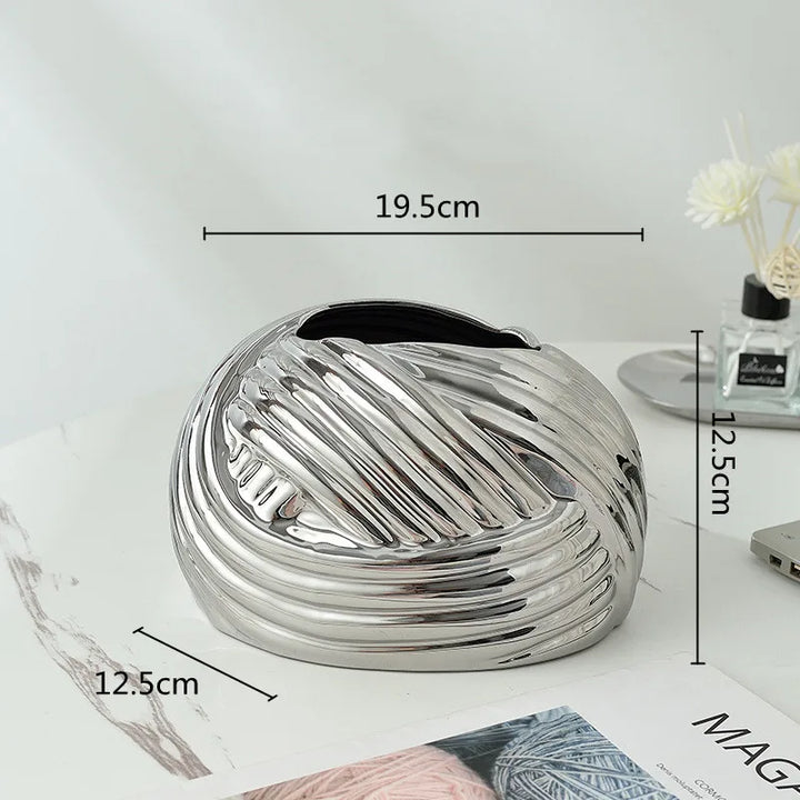 Ceramic Tissue Box with Wool Ball Accent – Modern Napkin Holder & Desk Storage Decoration