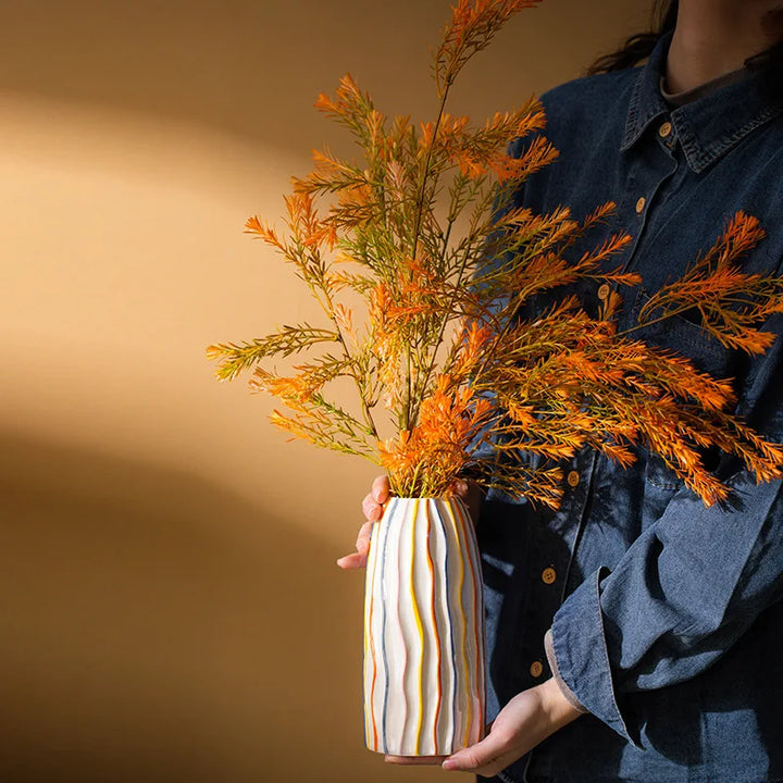 Colorful Stripe Ceramic Vase – Modern Centerpiece Home Decor