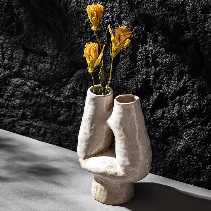 Double Mouth H Ceramic Vase – Nordic Wabi-Sabi Home Decor