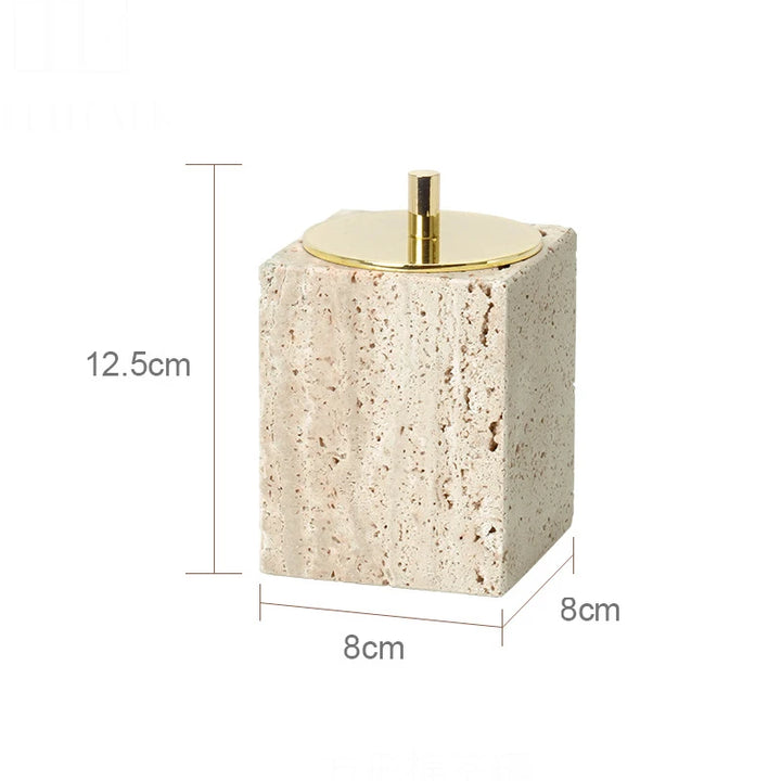 Beige Travertine Marble Bathroom Set – 9-Piece Natural Stone Accessories with Soap Dispenser, Diffuser, Tray & More