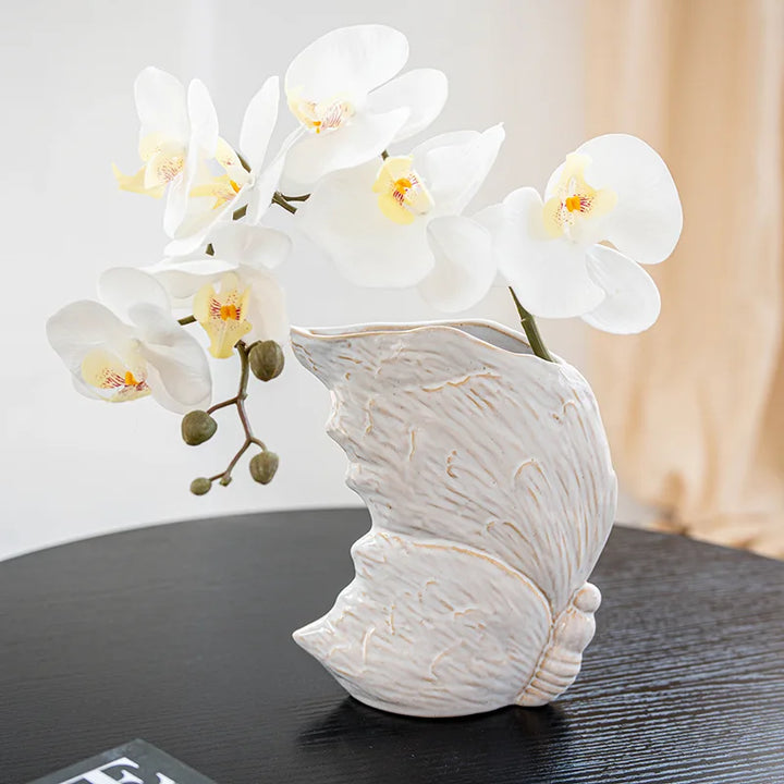 Vintage Floral Ceramic Vase – Rustic Table Centerpiece