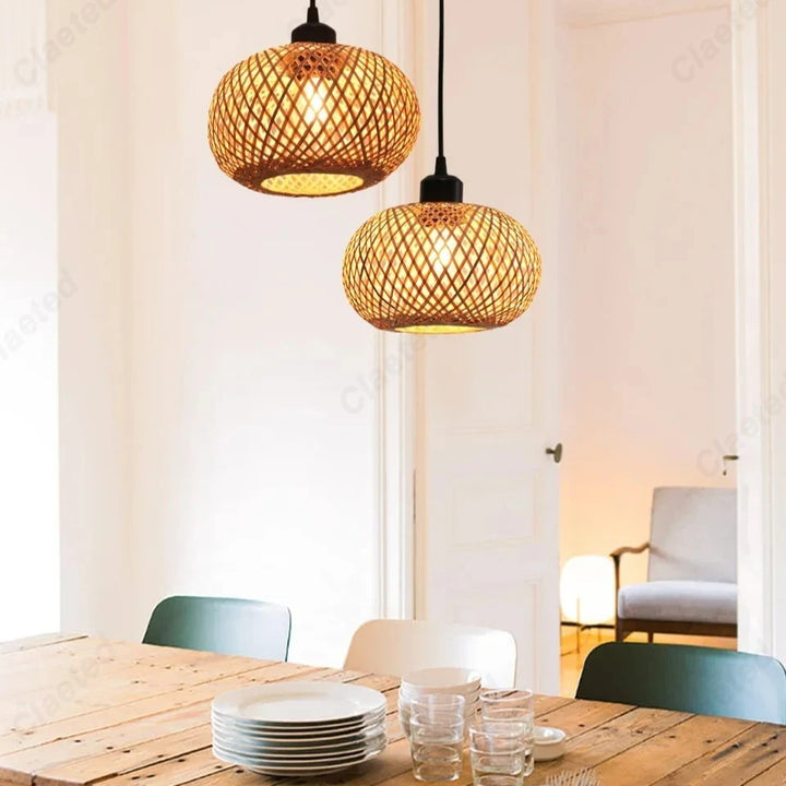 Retro Bamboo Rattan Pendant Light – Vintage LED Chandelier