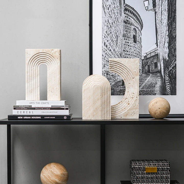 Travertine Marble Arch Sculpture – Minimalist Stone Home Decor