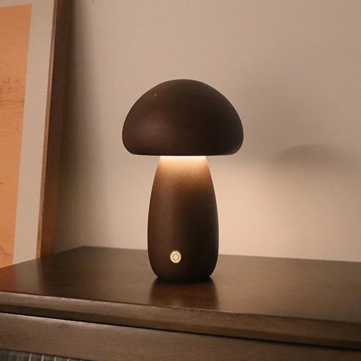 Cute Wooden Mushroom Night Light – Touch Bedside Lamp
