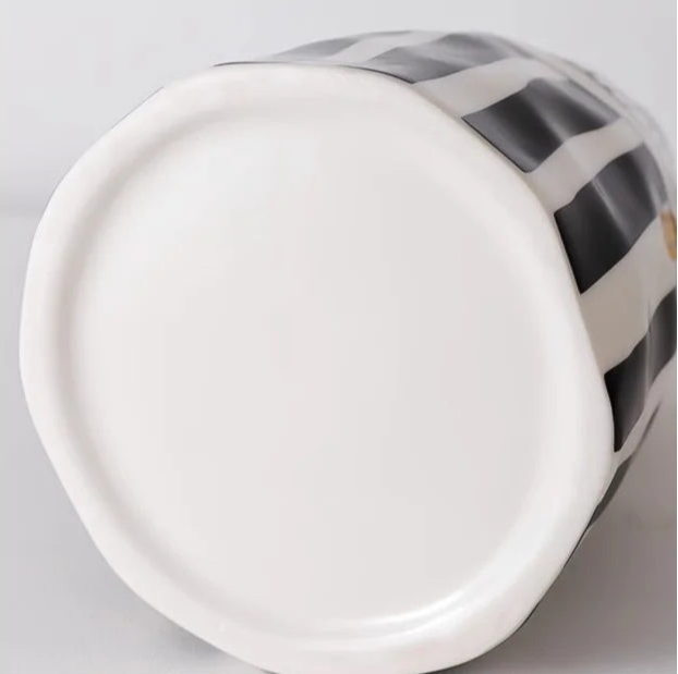 Black & White Striped Ceramic Vase – Modern Home Decor
