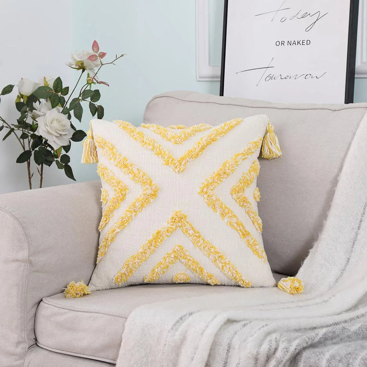 Boho Chenille Tufted Cushion Cover – Luxury with Tassels