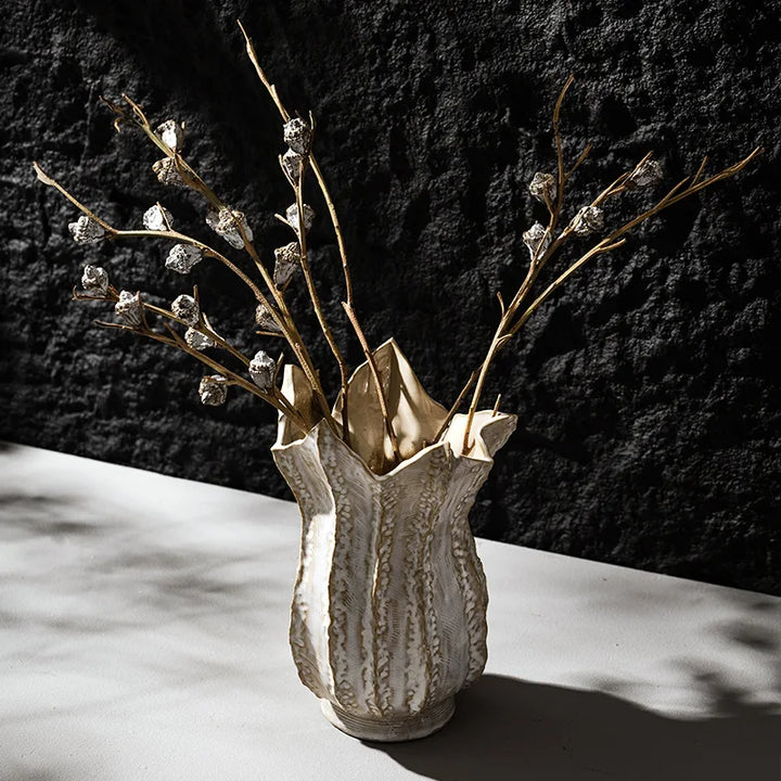 Nordic 5-Petal Ceramic Vase – Modern Wabi-Sabi Decor