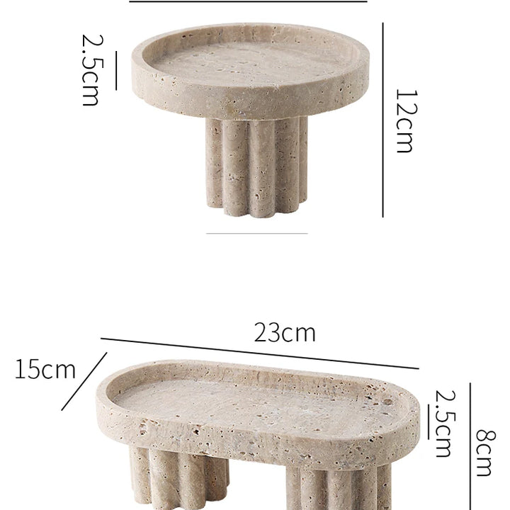 Luxury Travertine Marble Tray with Legs – Decorative Stone Serving Tray for Coffee Table, Vanity, or Candle Display