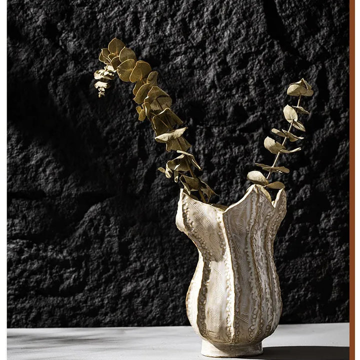 Nordic 5-Petal Ceramic Vase – Modern Wabi-Sabi Decor