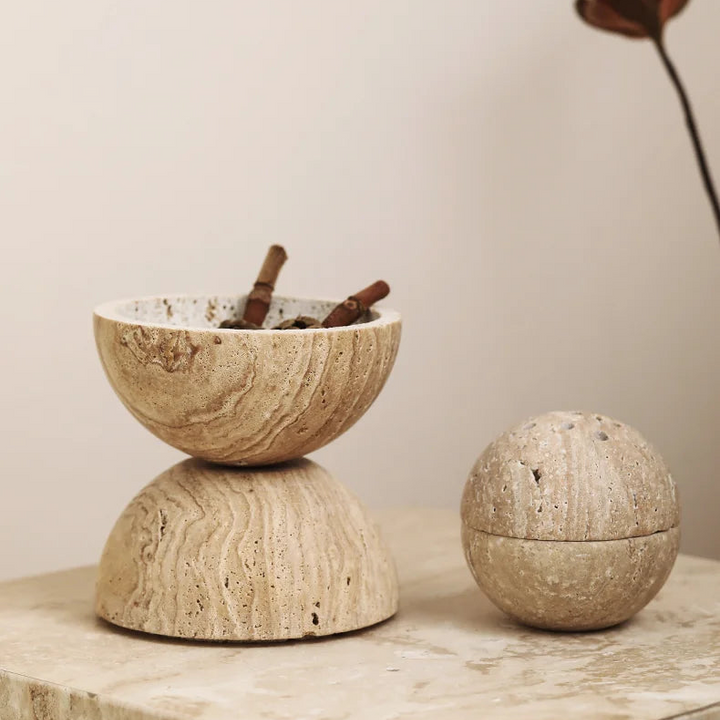 Beige Travertine 9-Hole Sphere Incense Burner