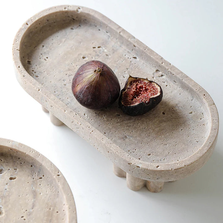 Luxury Marble Tray with Legs – Travertine Decorative Dish