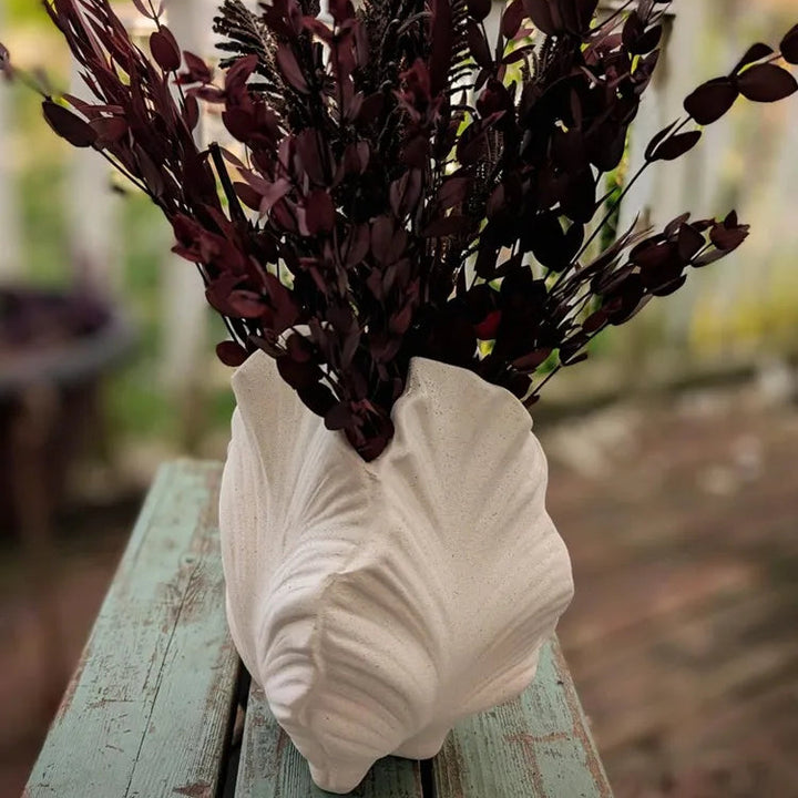 White Leaf Ceramic Vase – Modern Boho Centerpiece Decor