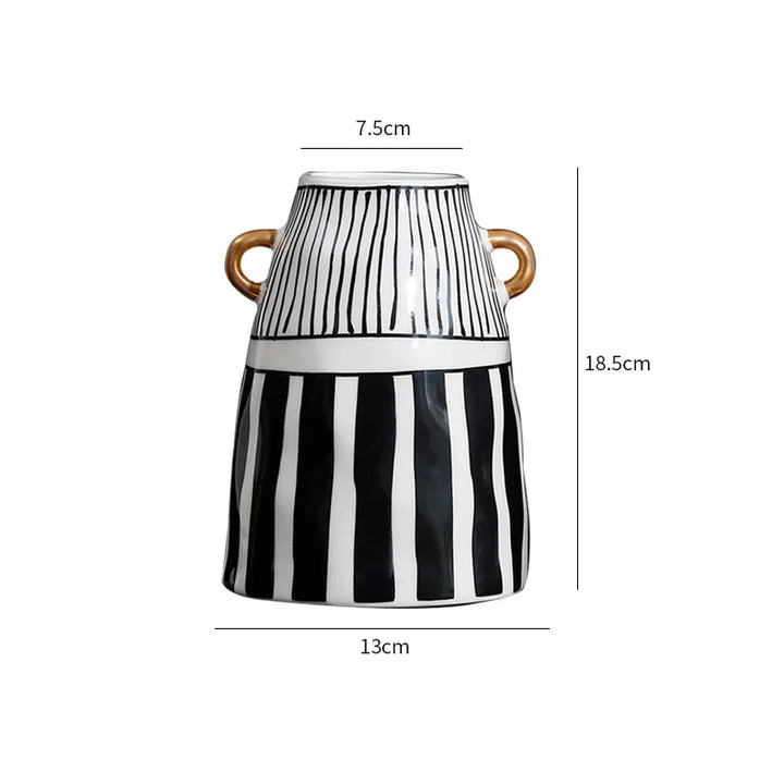 Black & White Striped Ceramic Vase – Modern Home Decor