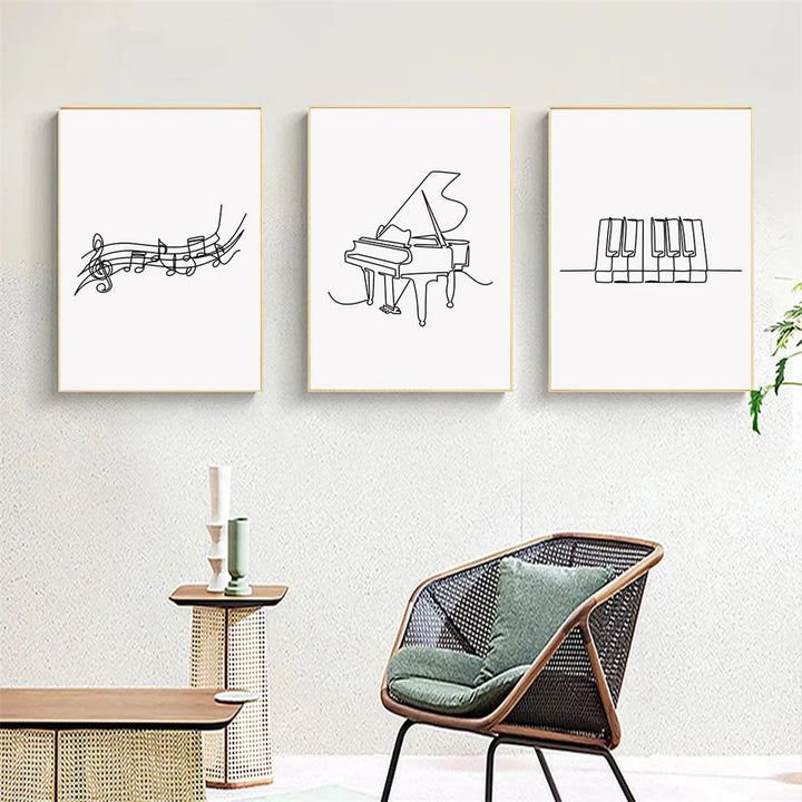 Lienzo abstracto con teclado de piano en blanco y negro: pósteres de pared con partituras nórdicas para decorar el dormitorio y la sala de estar.