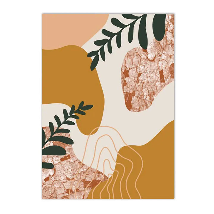Terracotta & Mustard Sun Canvas Print – Abstract Boho Geometry and Leaf Art Mid-Century Wall Decor