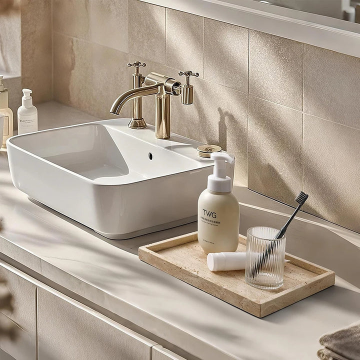 Rectangular Travertine Tray – Marble Vanity & Jewelry Organizer