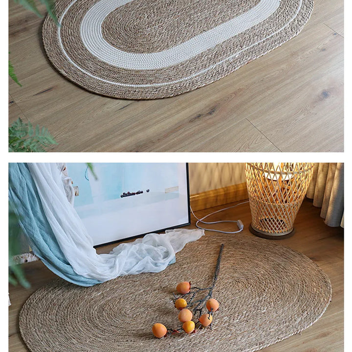 Round Woven Rattan Rug – Natural Bamboo Fiber Floor Mat