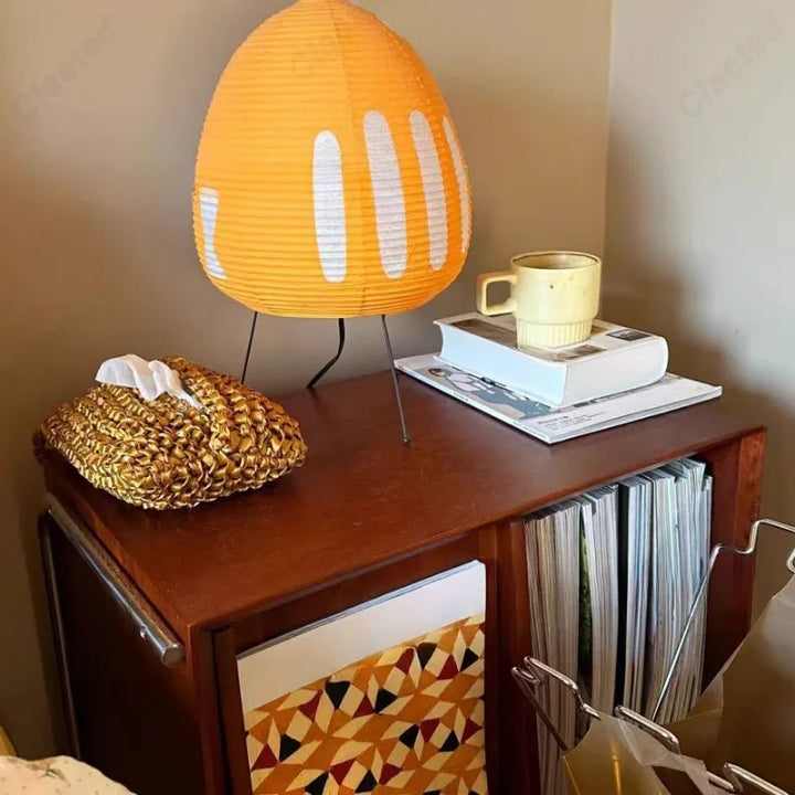 Minimalist Rice Paper LED Table Lamp – Retro Japanese Style Decorative Lighting for Bedroom & Living Room