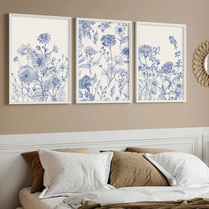 Blue Botanical Abstract Canvas Print – Minimalist Wall Art