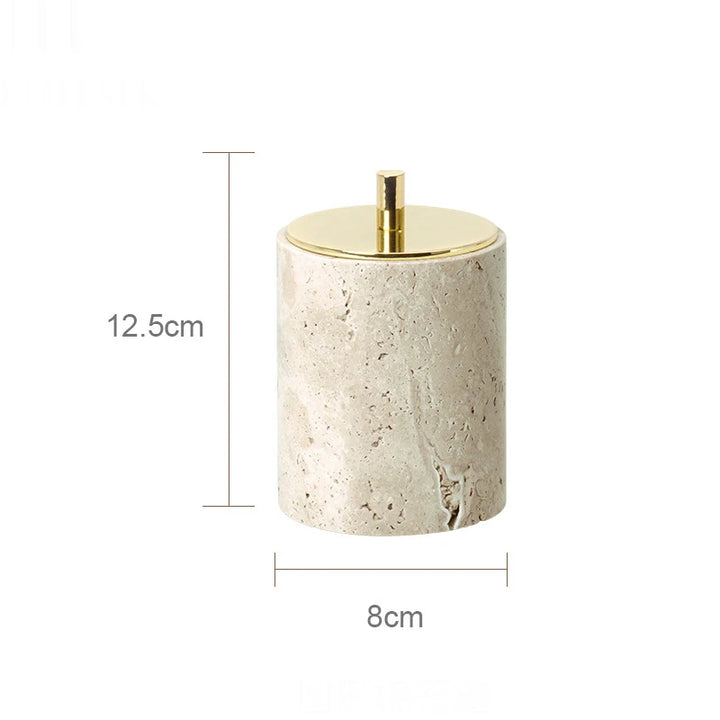 Beige Travertine Marble Bathroom Set – 9-Piece Natural Stone Accessories with Soap Dispenser, Diffuser, Tray & More