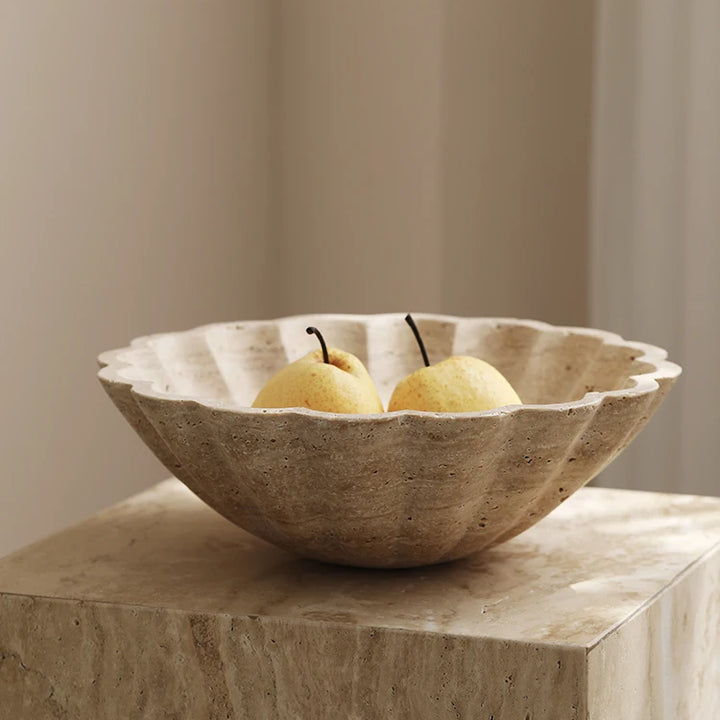 Large Travertine Ruffle Bowl – Marble Serving Tray for Home Decor