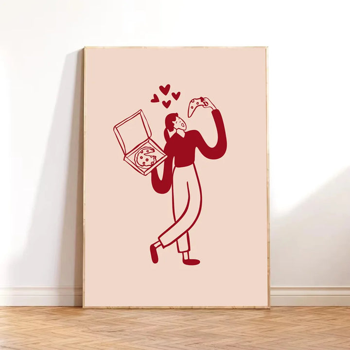 Cute Heart-Shaped Pizza Wall Art – Trendy Valentine’s Day Canvas Poster for Kitchen & Home Décor
