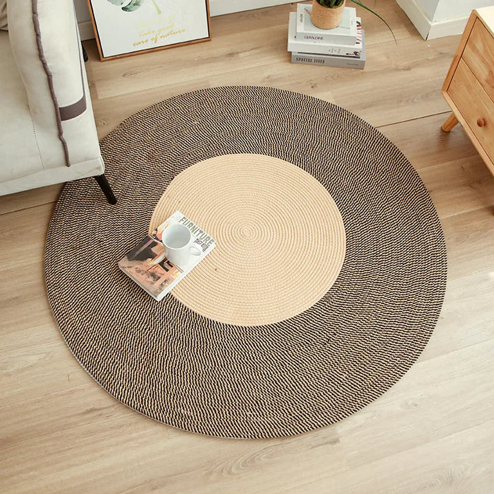 Round Woven Jute Rug with Tassels – Handmade Floor Mat