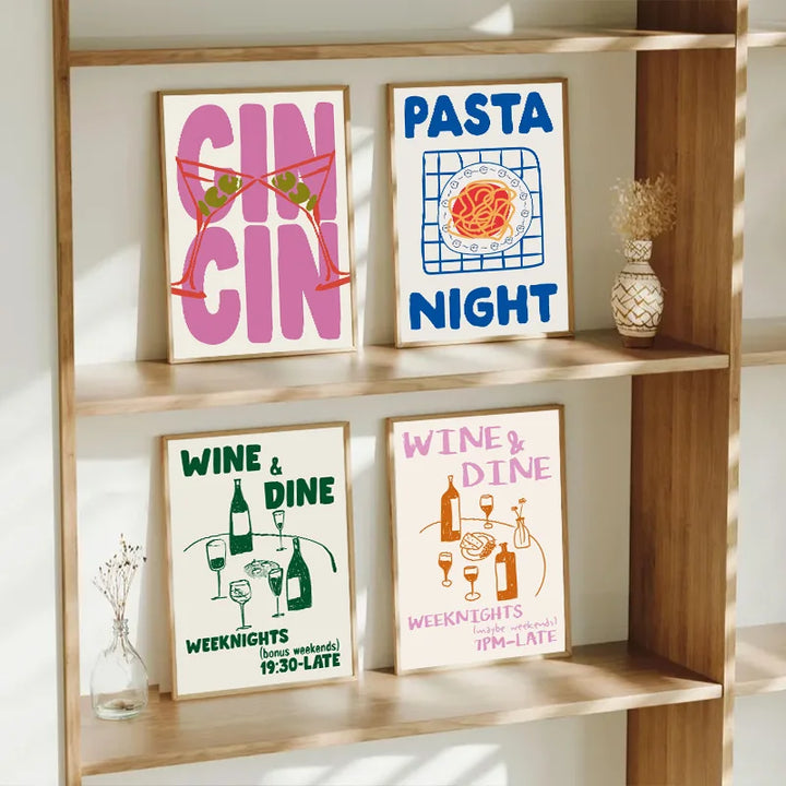 Vintage Wine & Food Poster – Minimalist Bar Wall Art