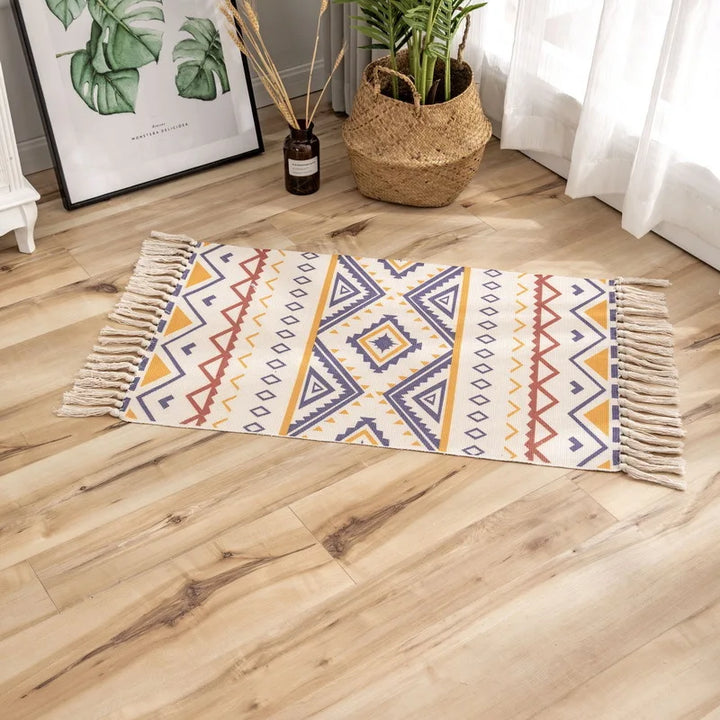 Nordic Moroccan Printed Carpet – Hand-Woven Cotton Rug