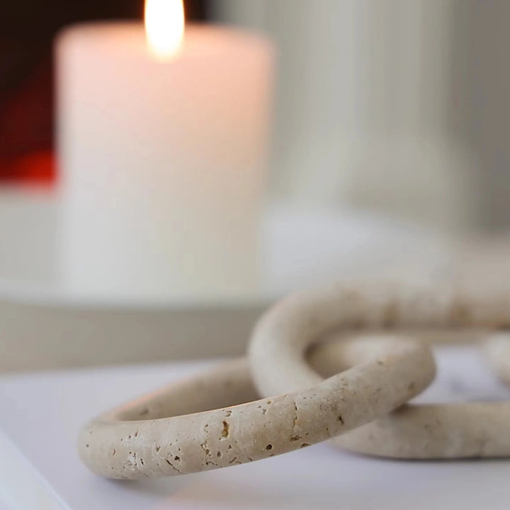Travertine Chain Link Sculpture – Rustic Marble Table Décor
