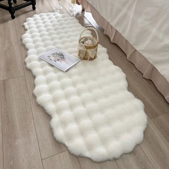 Alfombra ovalada de felpa: suave alfombra de piel sintética de conejo para habitaciones infantiles, salas de estar o dormitorios | Acogedora alfombra de invierno y cojín para silla 