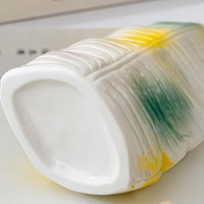 Modern Banana Leaf Ceramic Vase – Colorful Abstract Glazed Decor