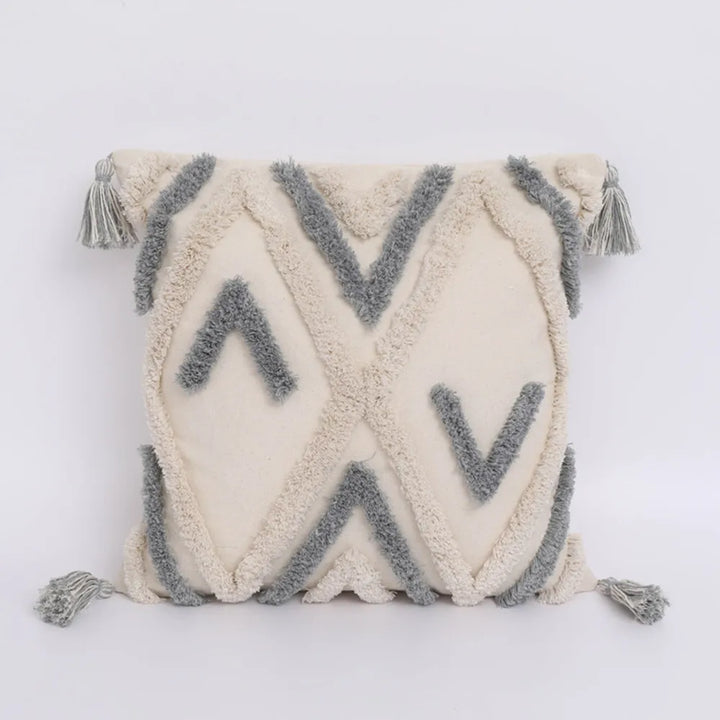 Boho Tassel Cushion Cover – Tufted Moroccan Macrame Pillow