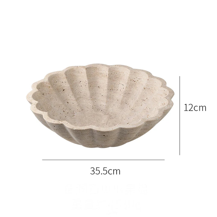 Large Travertine Ruffle Bowl – Marble Serving Tray for Home Decor
