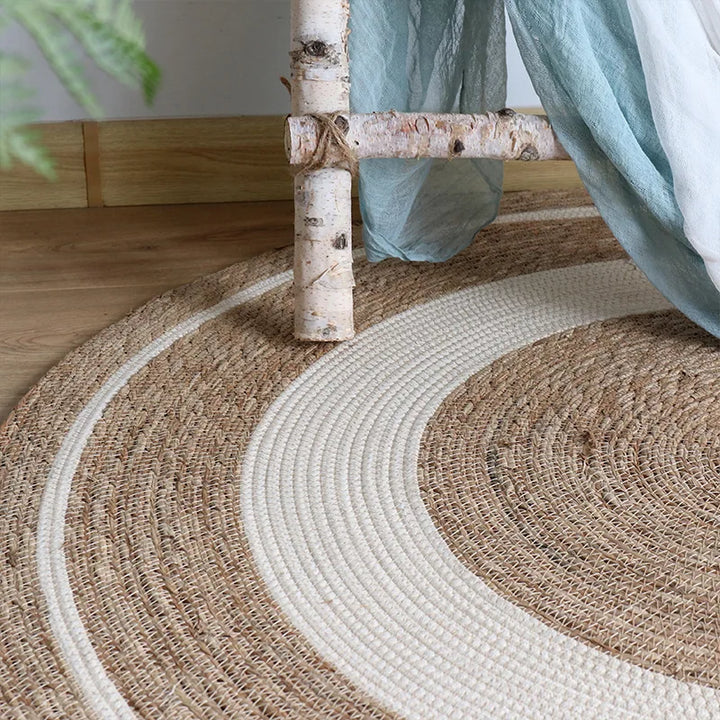 Round Woven Rattan Rug – Natural Bamboo Fiber Floor Mat